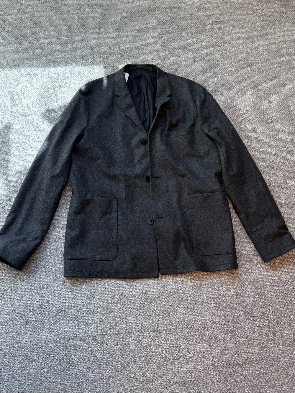 COS Men 40R Charcoal Wool Cashmere 3 Button Patch Pocket Blazer